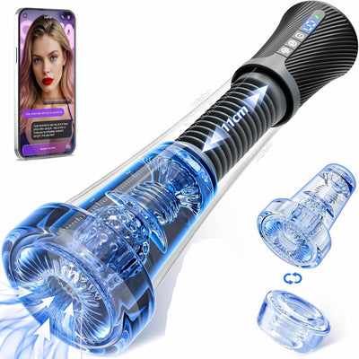 Gobeken Masturbâteur Homme mains libres, Masturbateurs Masculins avec 9 Modes de Vibration à Ressort et 5 Aspiration sous vide APP, Pompe à Pénis, Sextoy Vaginette Ultra Réaliste Sex toys 2 doublures