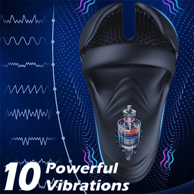 Vibromasseur Penis en Silicone avec Anneau Pénien et 10 Modes de Vibration