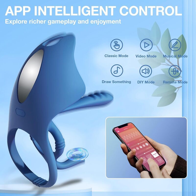 Vibrateur 4 en 1 anneau pénien, Vibrateur Anneau Pénien avec 5 Modes de Vibration, avec App