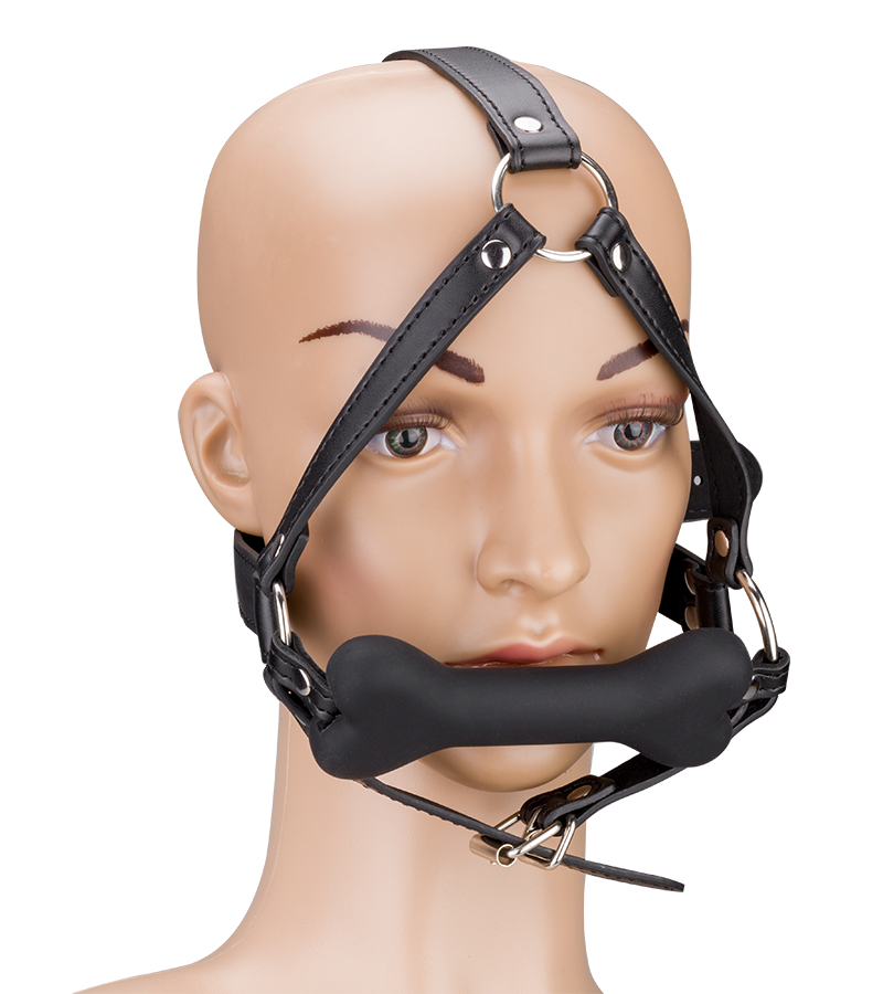 Bâillon harnais avec os en silicone 12,3cm Puppy Play