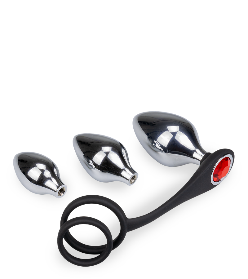 Bijou anal double anneau cockring avec 3 plugs