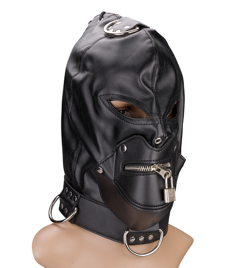 Cagoule BDSM avec fermeture éclaire pour la bouche et cadenas