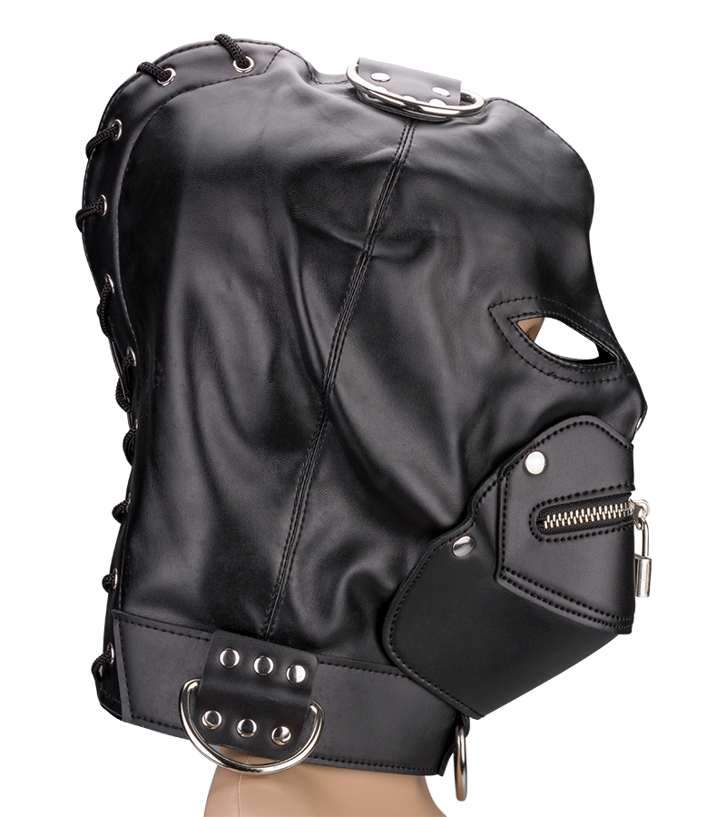 Cagoule BDSM avec fermeture éclaire pour la bouche et cadenas