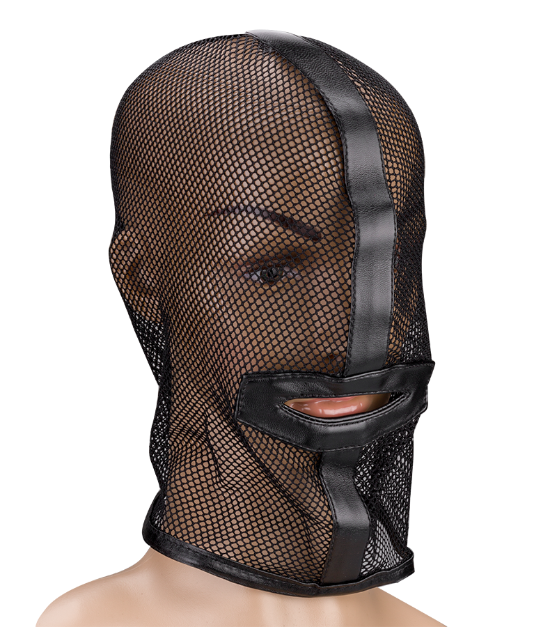 Cagoule BDSM en résille avec ouverture buccale