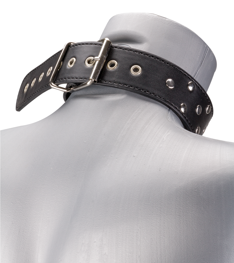 Collier BDSM rivets et anneaux avec laisse