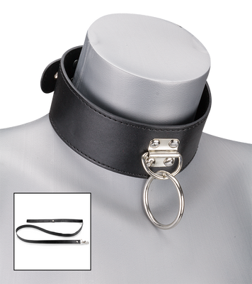 Collier BDSM similicuir 1 anneau + laisse