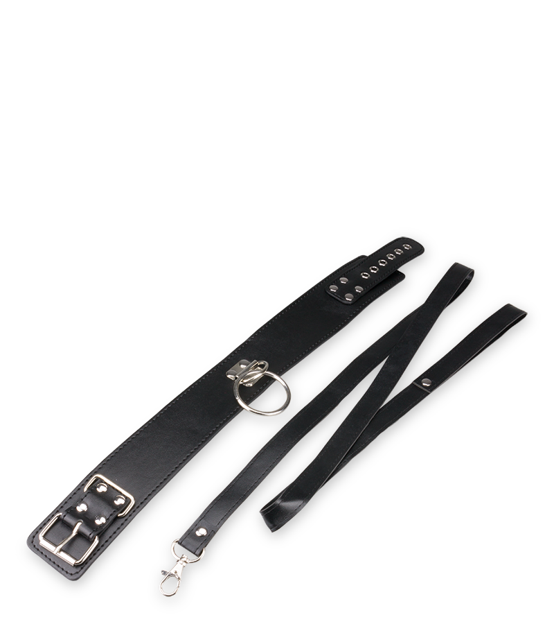 Collier BDSM similicuir 1 anneau + laisse