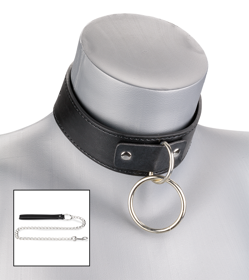 Collier cuir BDSM 1 anneau avec chaine