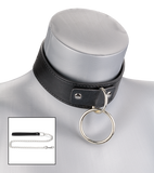 Collier cuir BDSM 1 anneau avec chaine