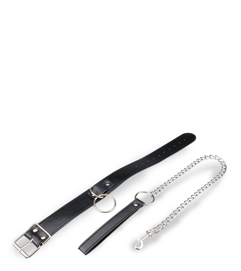 Collier cuir BDSM 1 anneau avec chaine