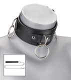 Collier cuir BDSM 3 anneaux + laisse