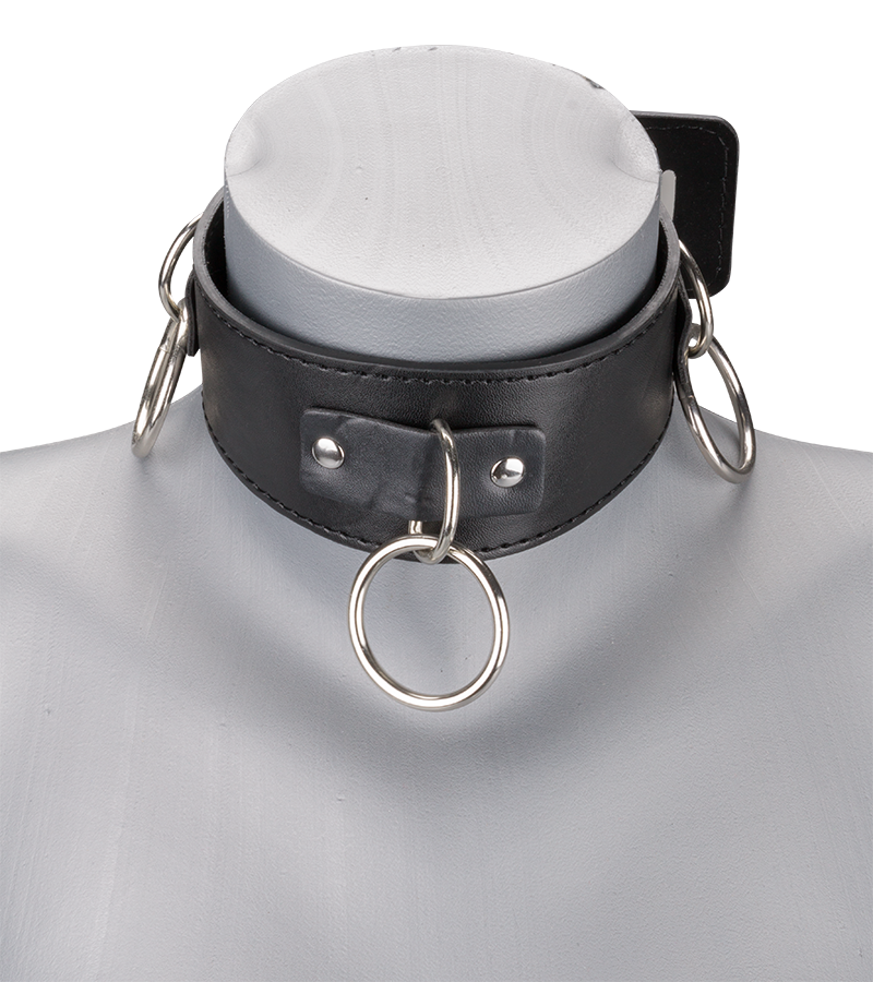 Collier cuir BDSM 3 anneaux + laisse
