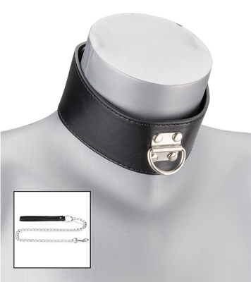 Collier cuir BDSM et laisse chaine avec cadenas