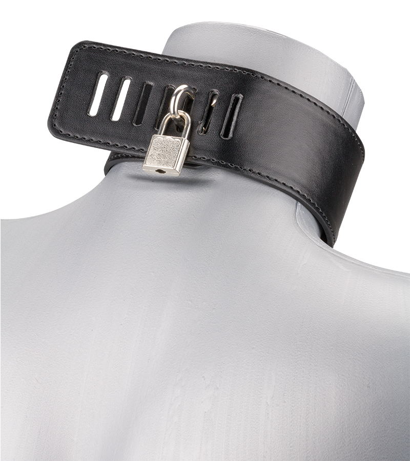 Collier cuir BDSM et laisse chaine avec cadenas