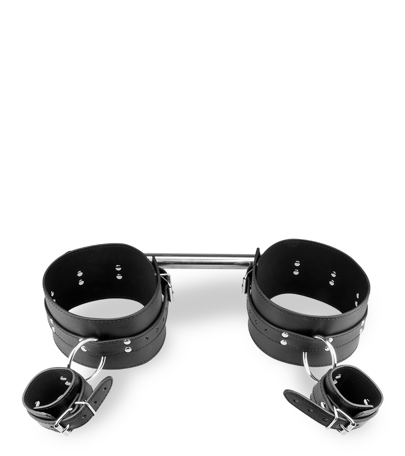 Contrainte BDSM cuisses et poignets avec barre