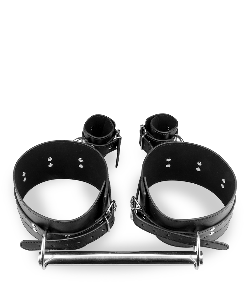 Contrainte BDSM cuisses et poignets avec barre