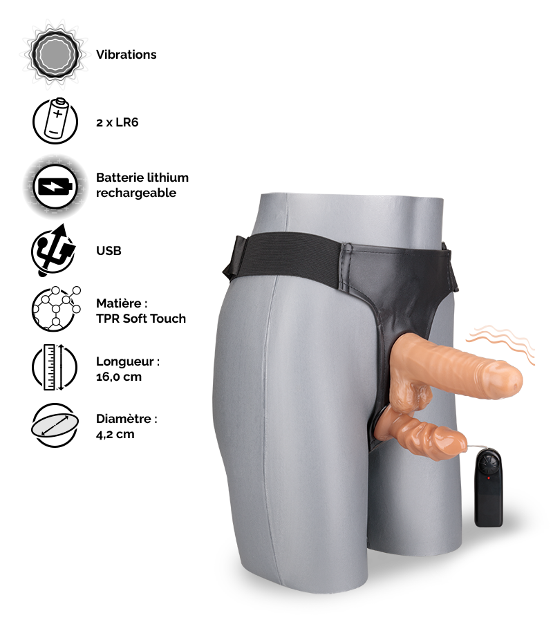 Double gode ceinture vibrant réaliste
