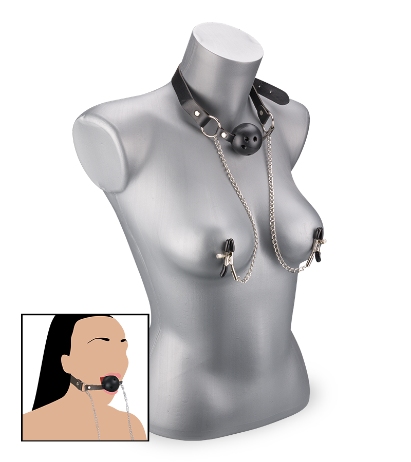 Gag ball BDSM avec pinces à seins