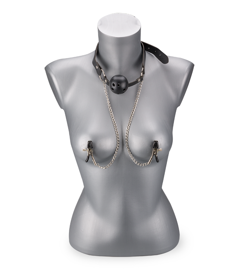 Gag ball BDSM avec pinces à seins