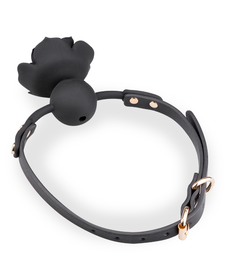 Gag ball en similicuir avec rose en silicone