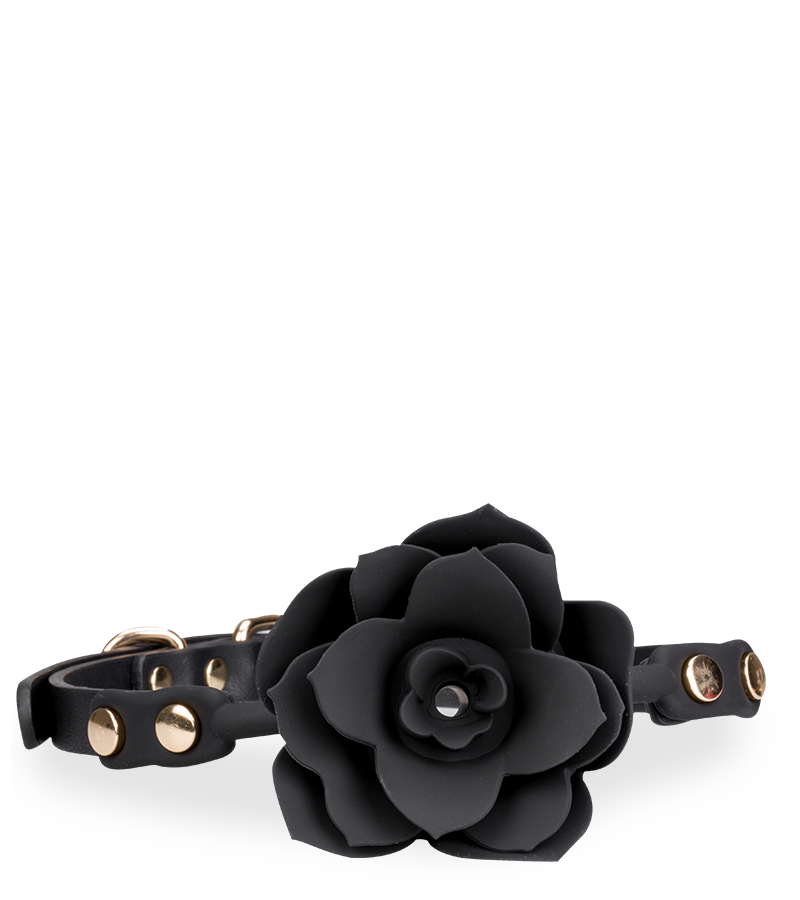 Gag ball en similicuir avec rose en silicone