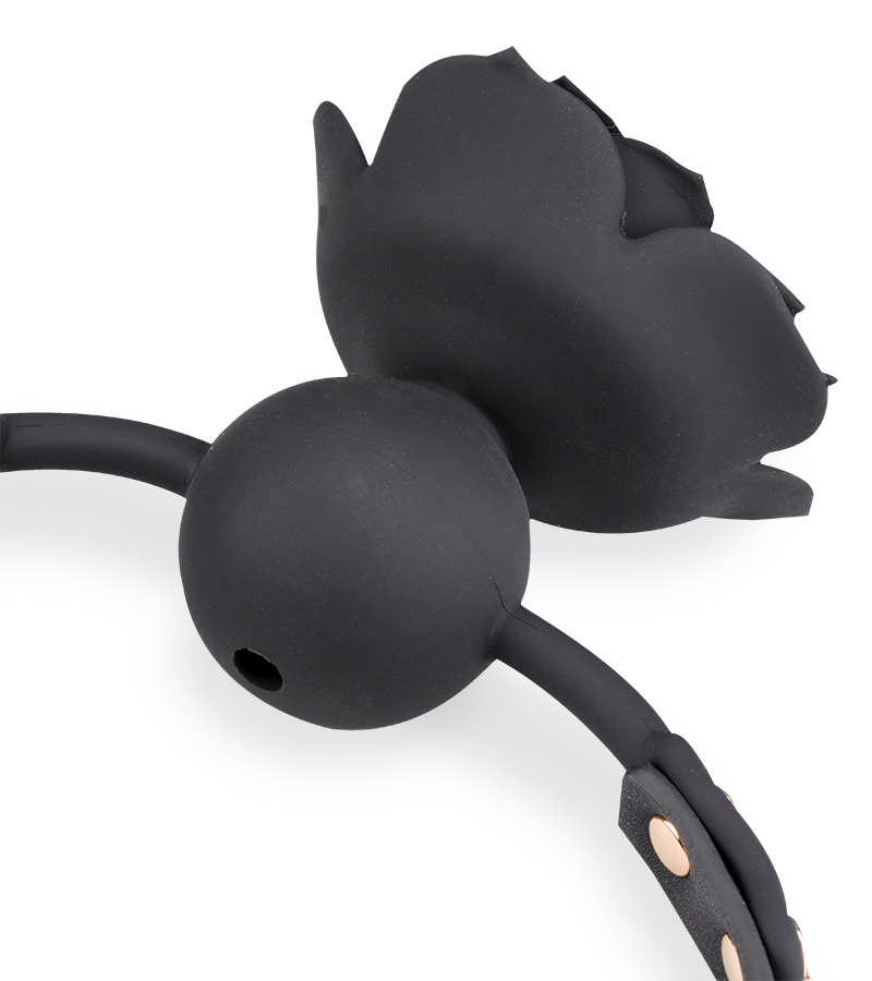 Gag ball en similicuir avec rose en silicone