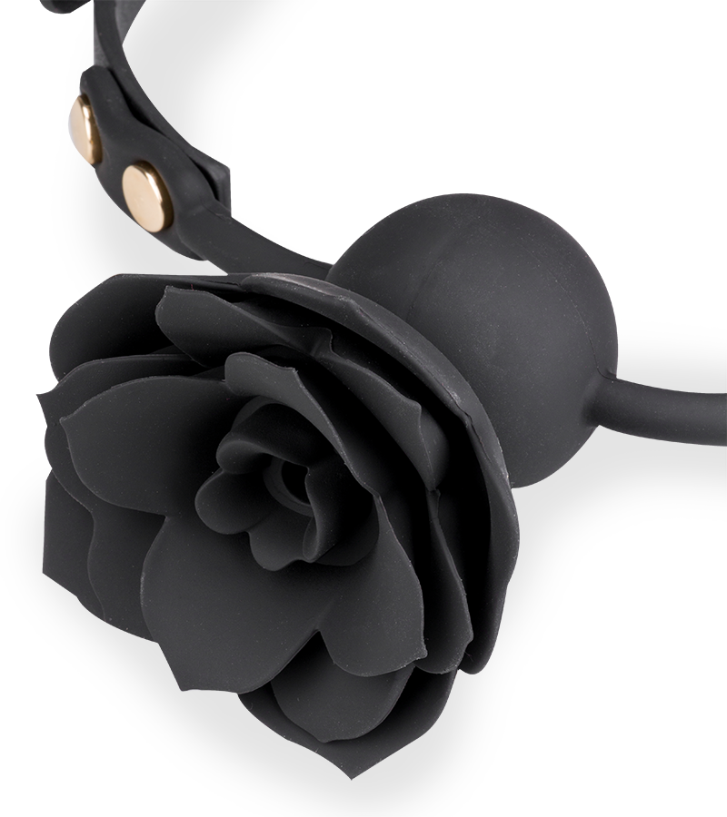 Gag ball en similicuir avec rose en silicone