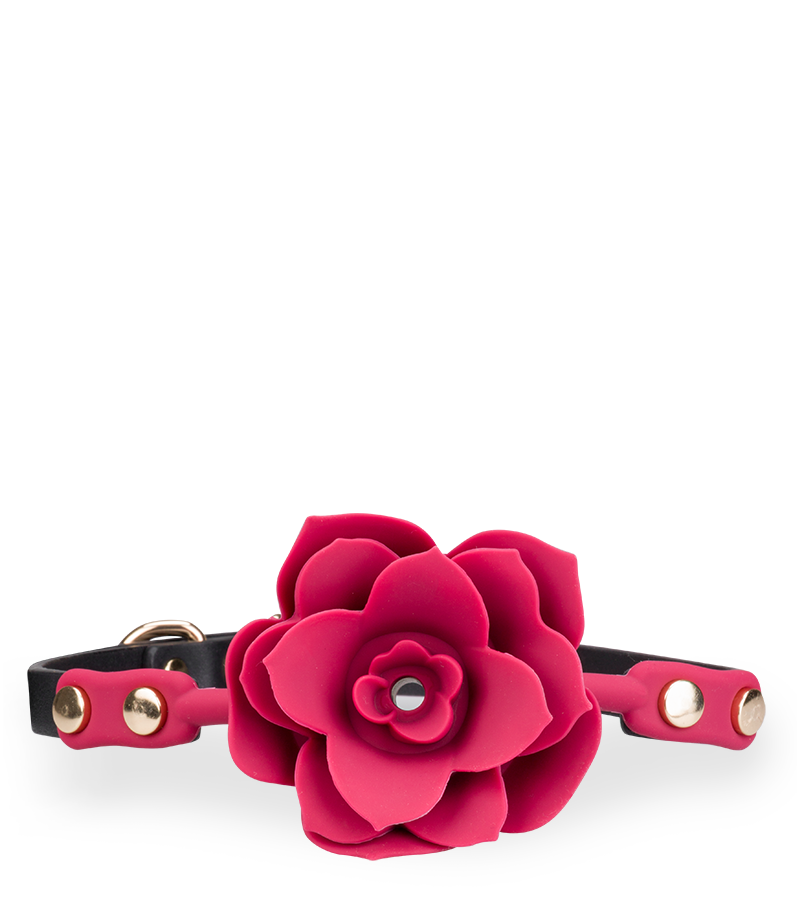 Gag ball en similicuir avec rose en silicone