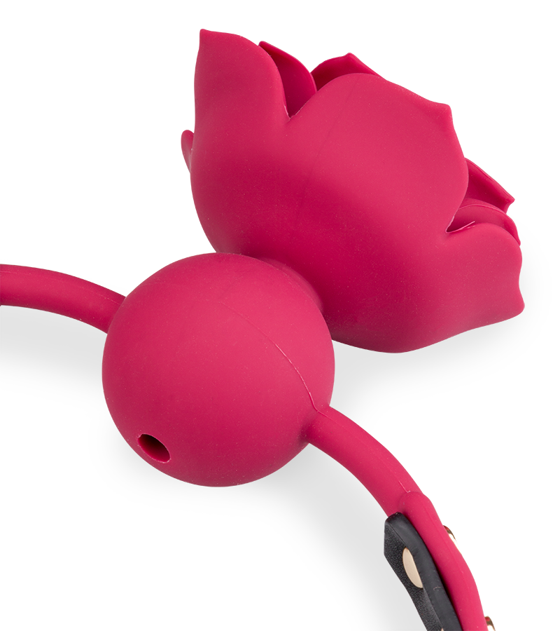 Gag ball en similicuir avec rose en silicone