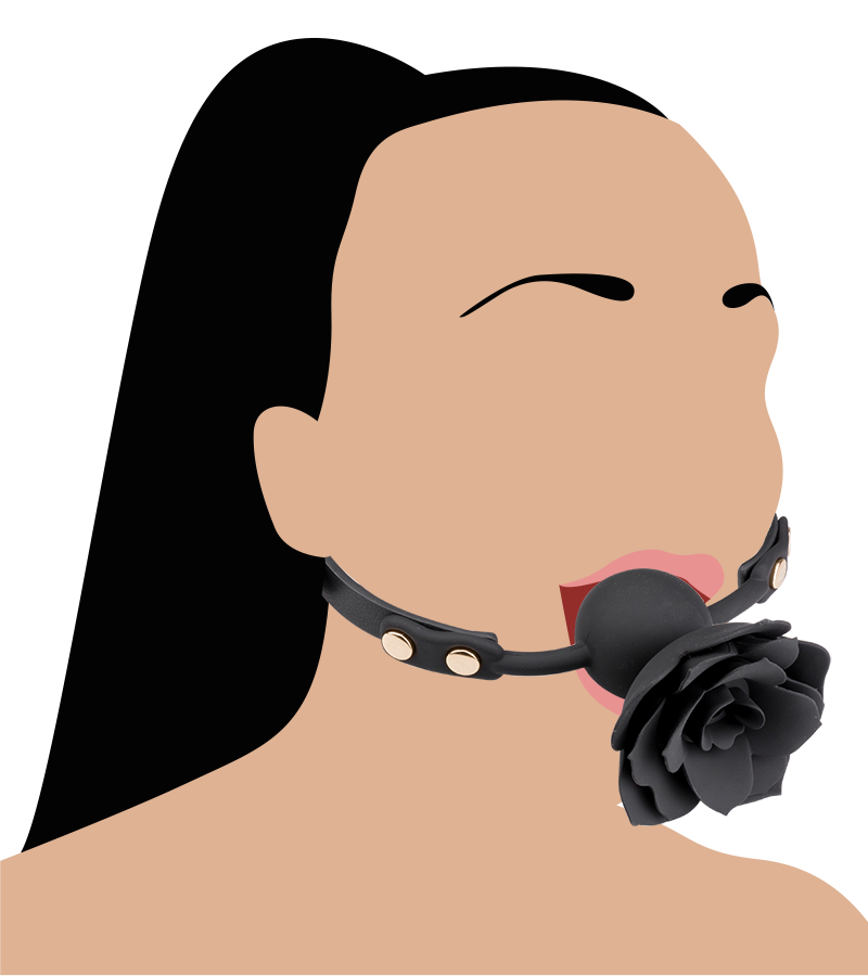 Gag ball en similicuir avec rose en silicone