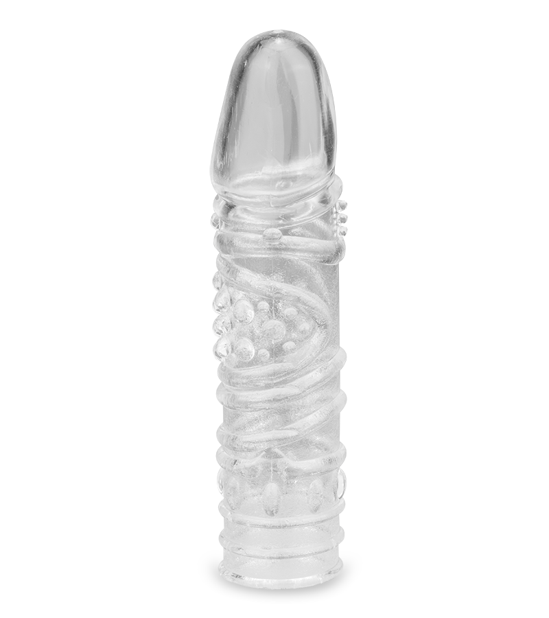 Gaine à penis texturée transparente taille M 15,0cm