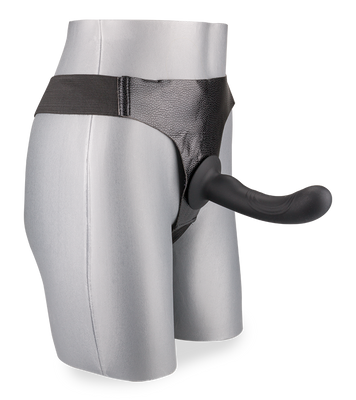 Gode harnais noir silicone doux courbé 15,0cm