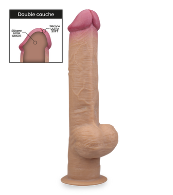 Gode ventouse silicone double couche à poignée 33,0cm