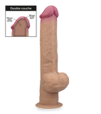 Gode ventouse silicone double couche à poignée 33,0cm