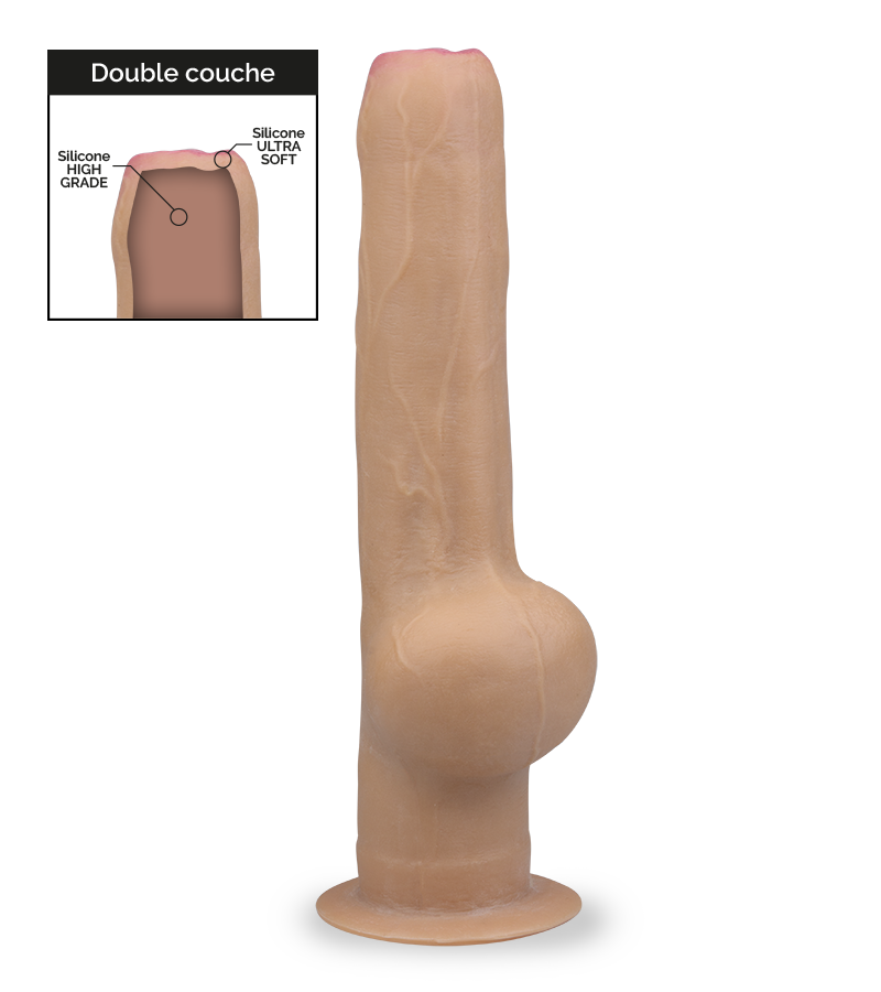 Gode ventouse très réaliste avec prépuce et poignée 27,5cm