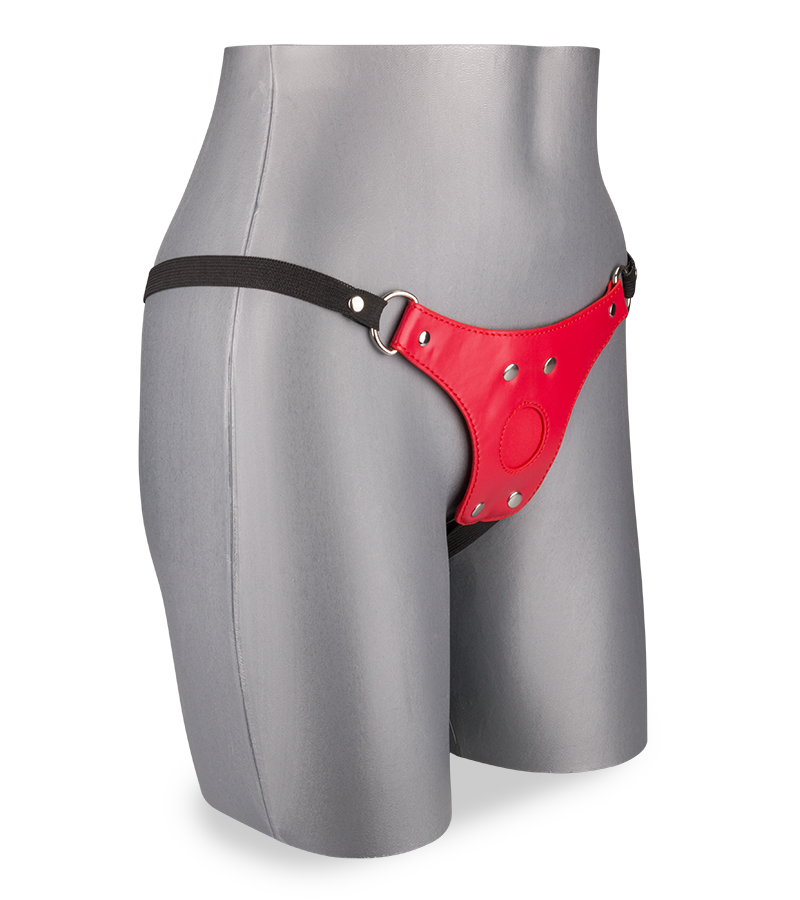 Harnais cuir rouge pour gode