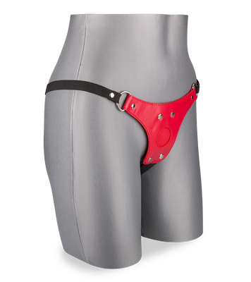 Harnais cuir rouge pour gode