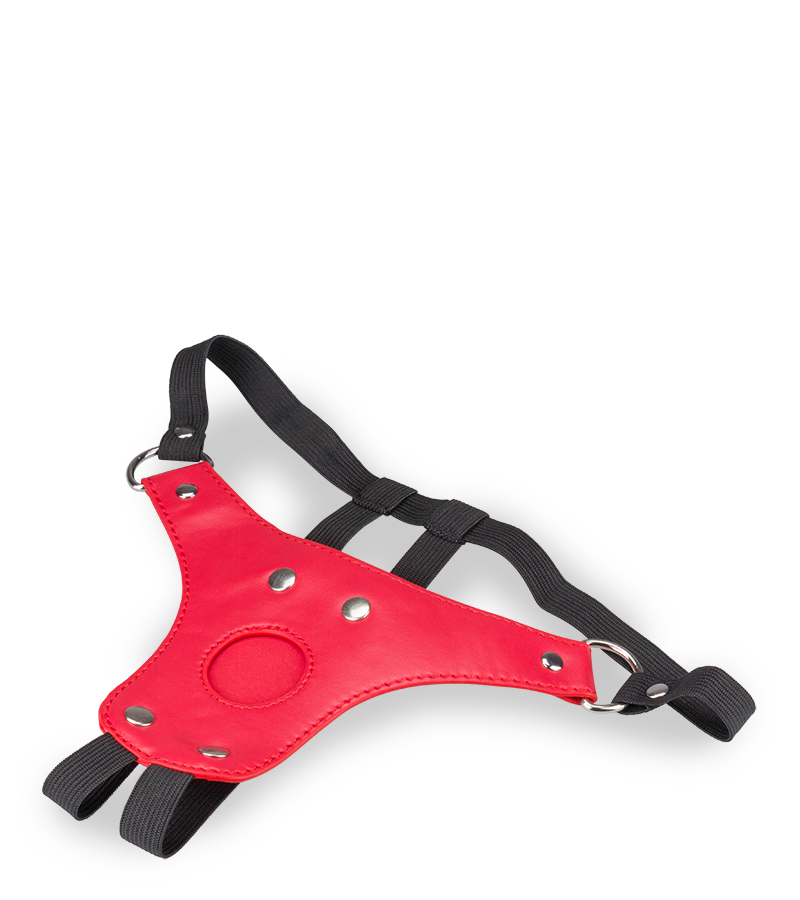 Harnais cuir rouge pour gode