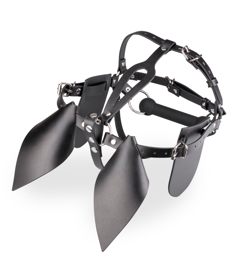 Masque cheval en similicuir avec œillères et mors