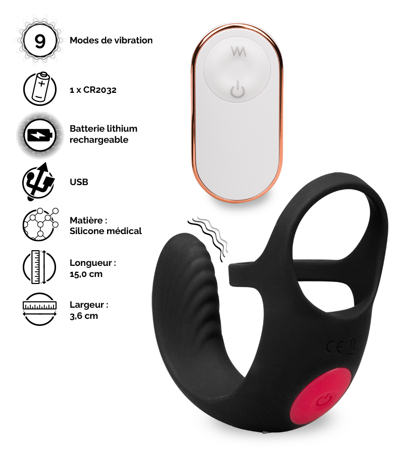 Masseur de testicules double anneau cockring vibrant Shape