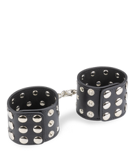 Charger l'image dans la galerie, Menottes poignets cuir noir rivets