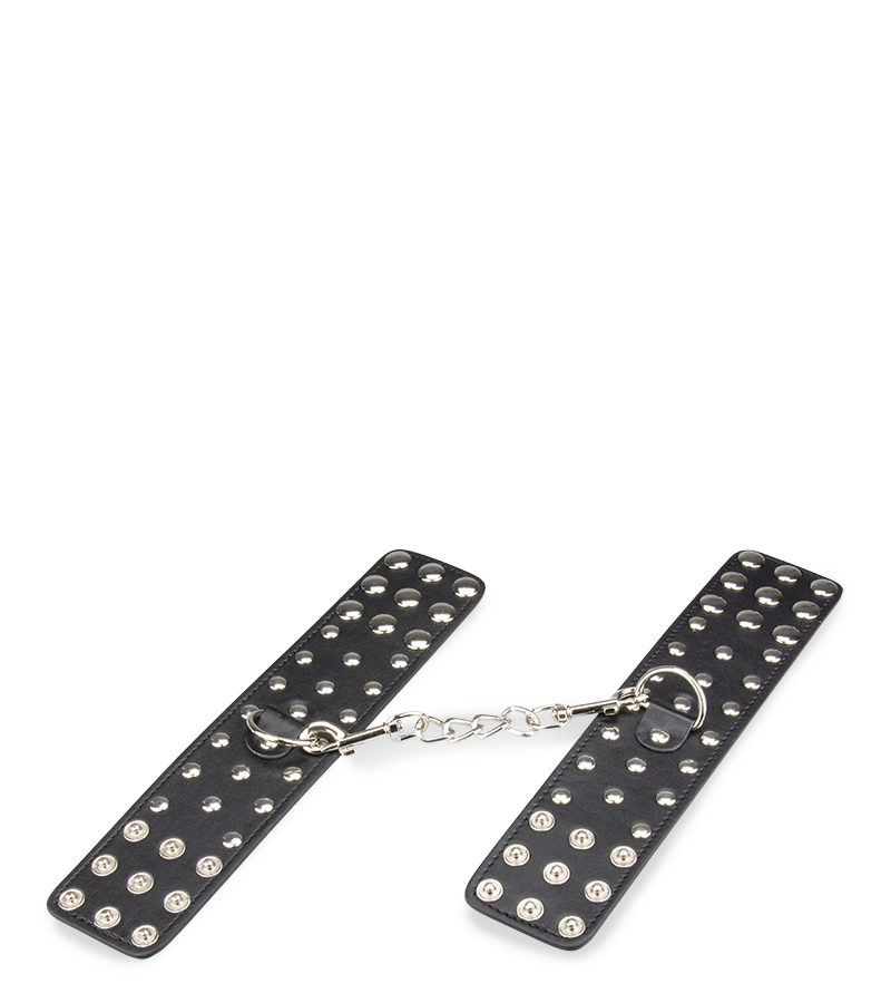 Menottes poignets cuir noir rivets