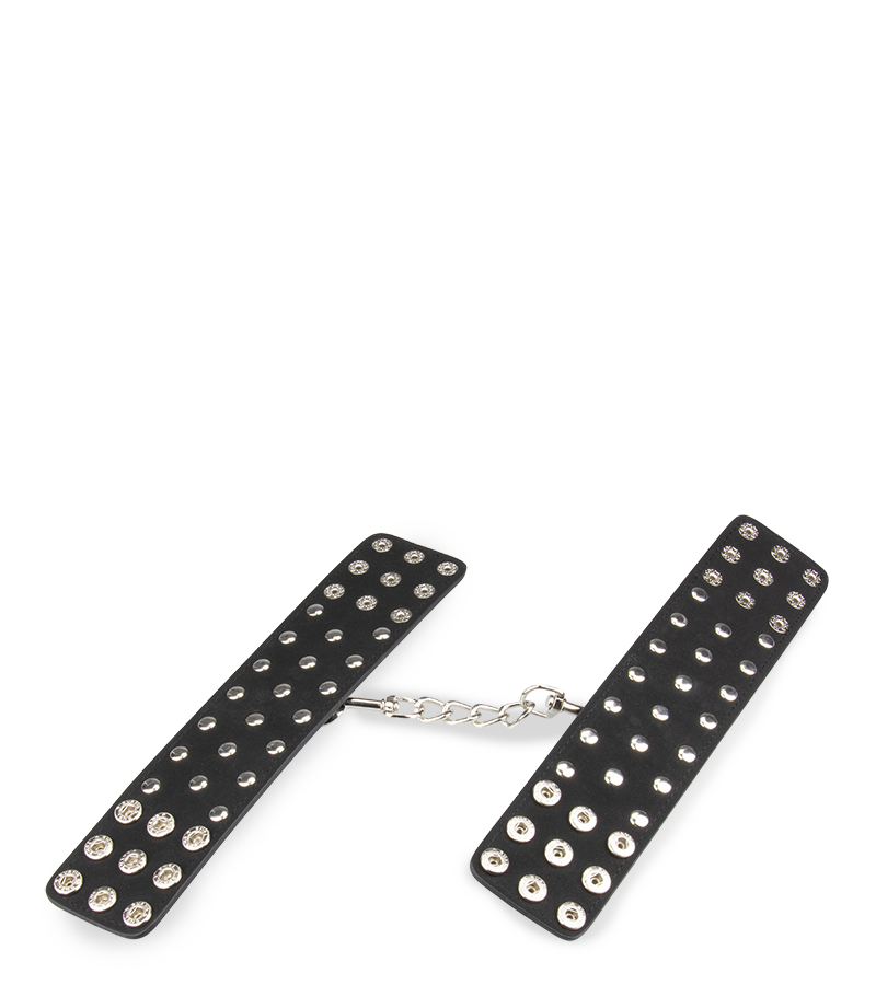 Menottes poignets cuir noir rivets