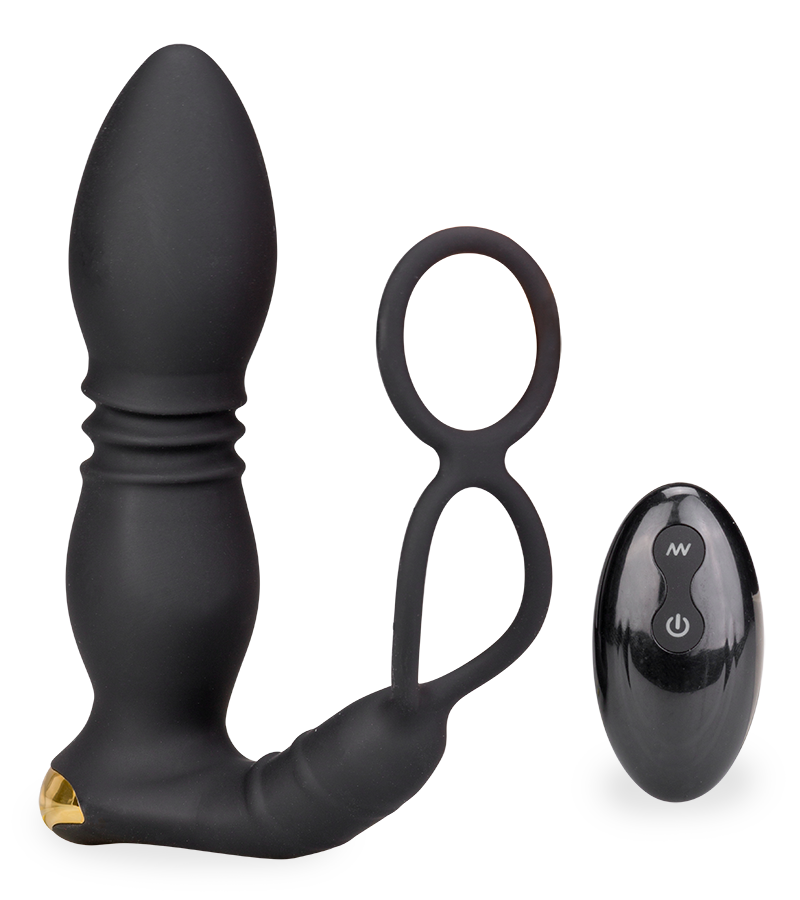 Plug anal va-et-vient et vibrations avec cockrings Luck