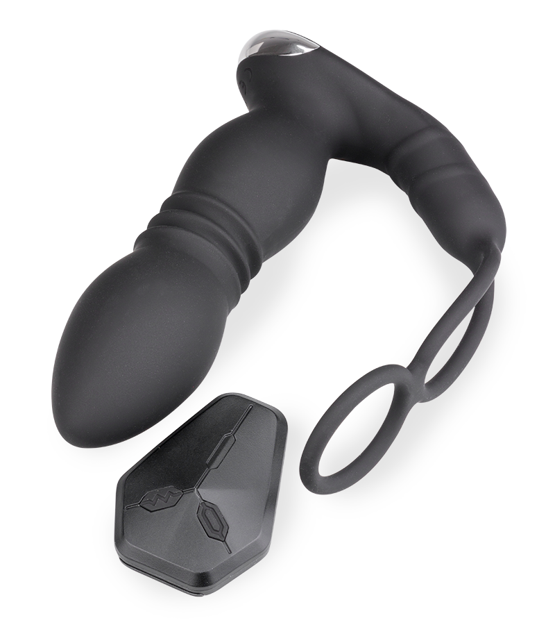 Plug anal vibrant va-et-vient avec double cockring Paolo