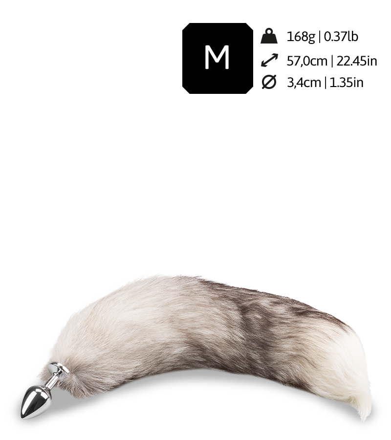 Plug queue de renard fourrure grise et blanche