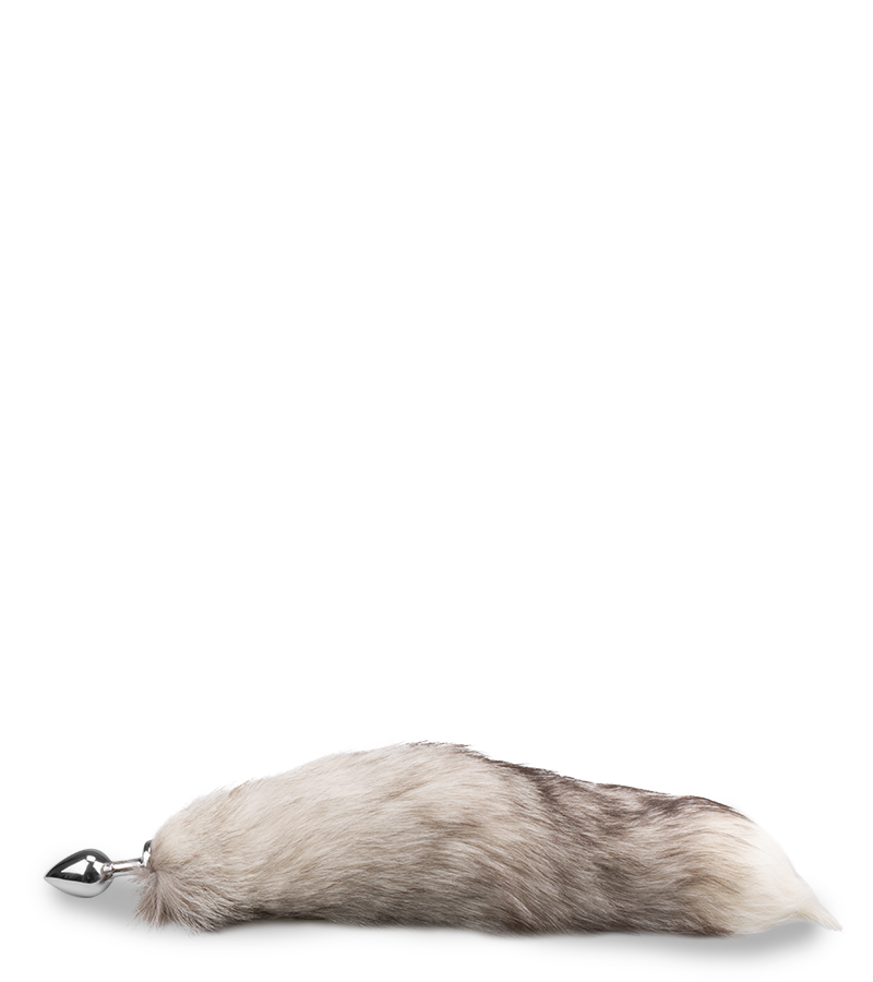 Plug queue de renard fourrure grise et blanche