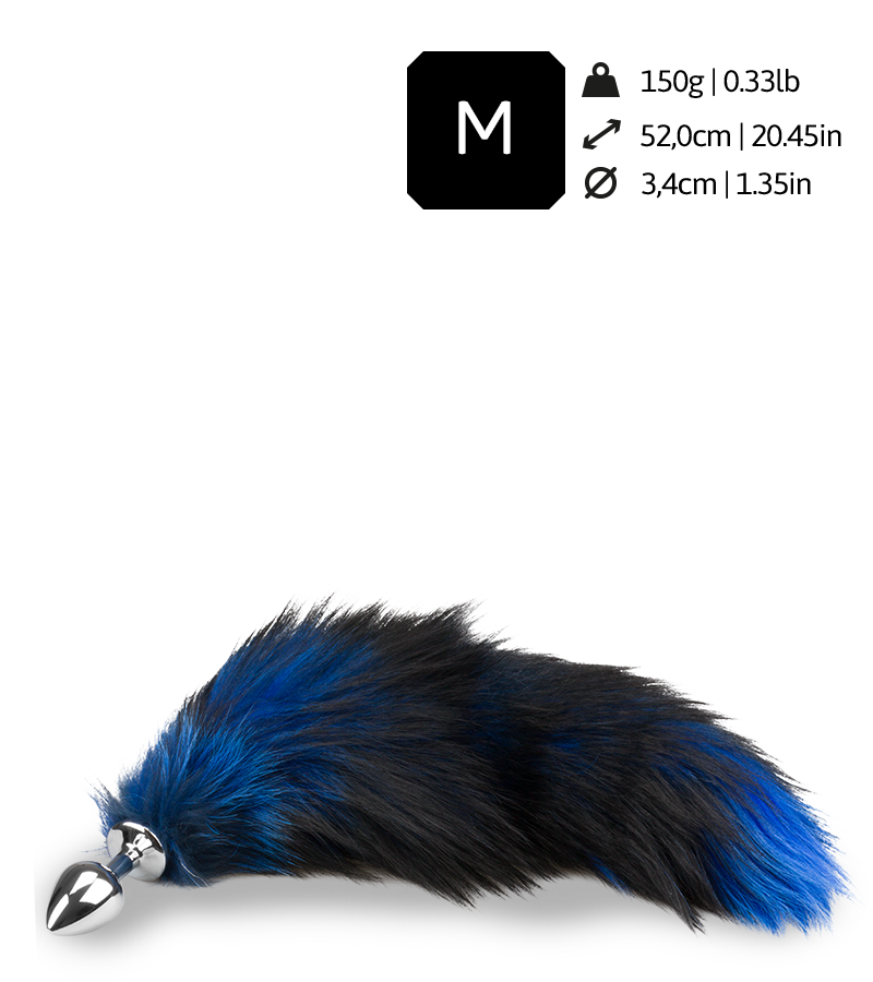 Plug queue de renard fourrure noire et bleue