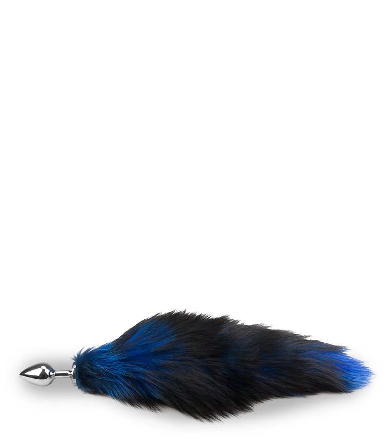 Plug queue de renard fourrure noire et bleue