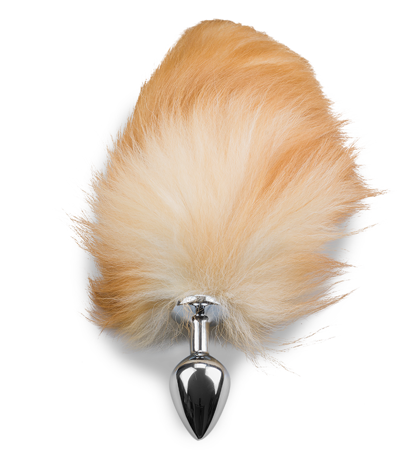 Plug queue de renard fourrure rousse et blanche